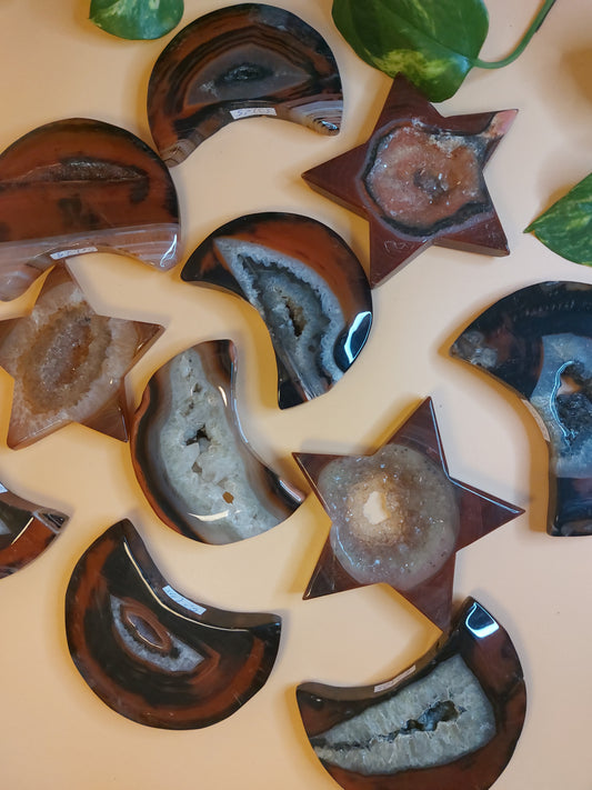 Sardonyx schwarz rot druzy Stern & Mond