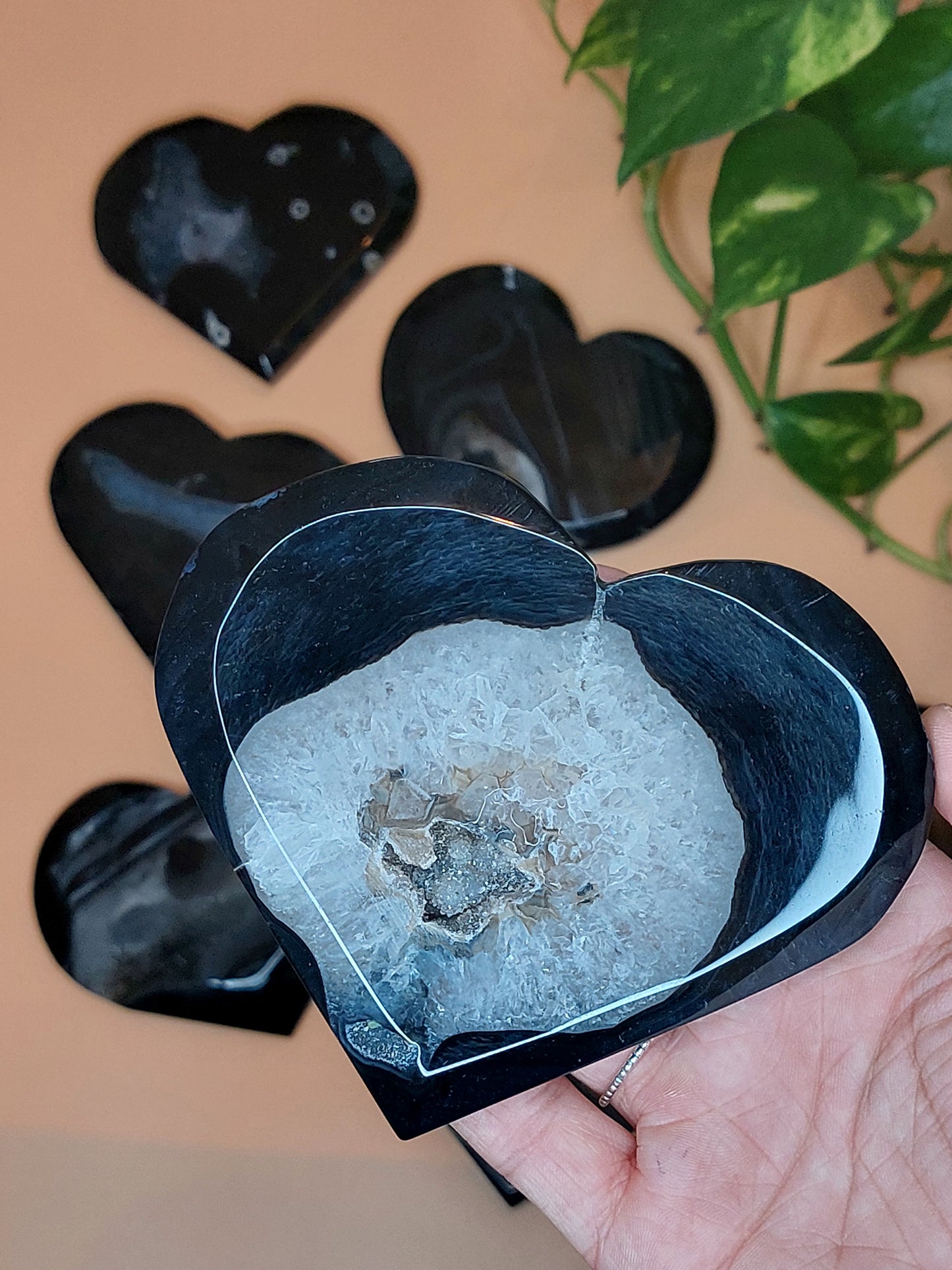 Achat Sardonyx schwarz Herz