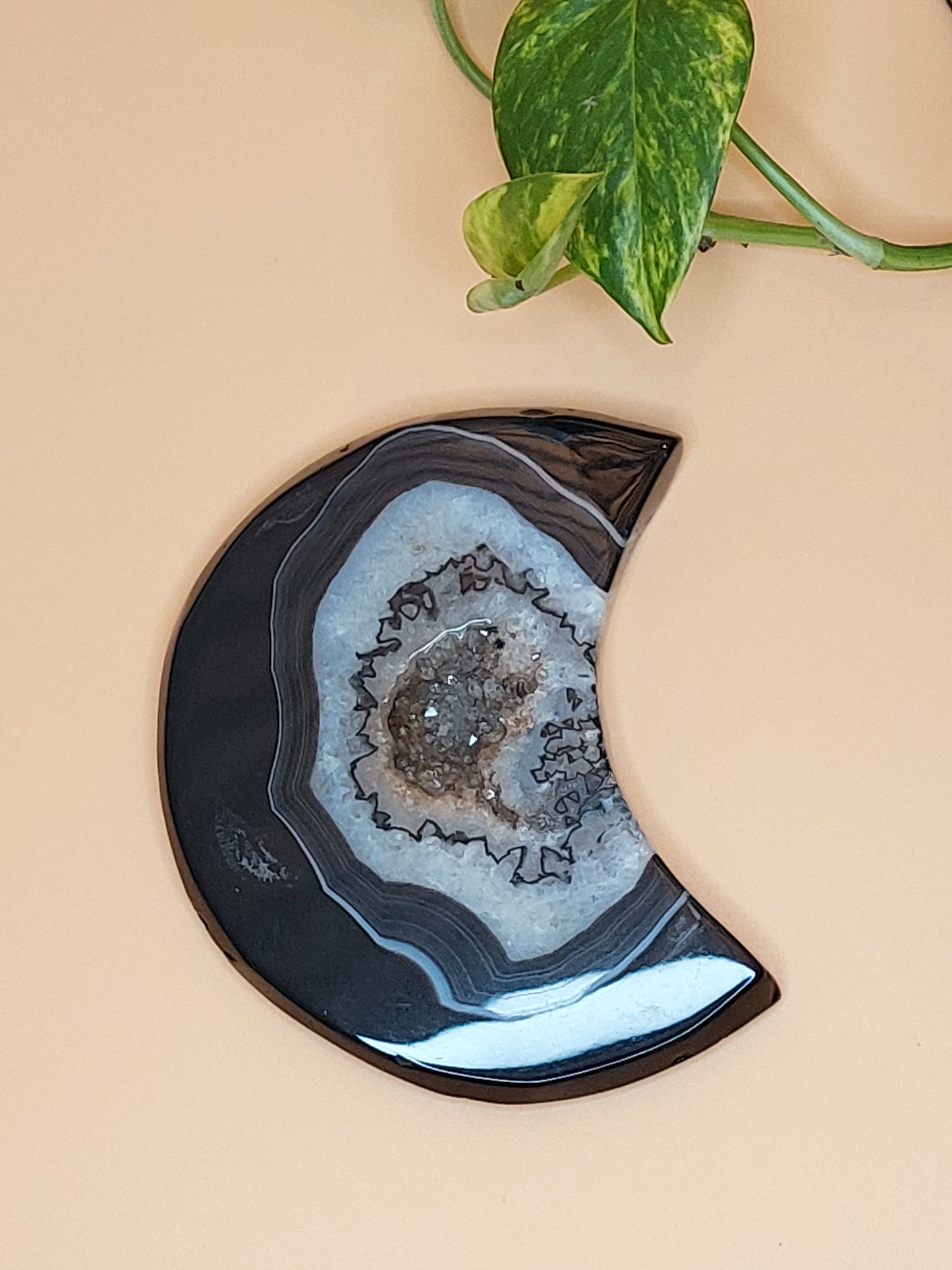 Achat Sardonyx schwarz druzy Mond