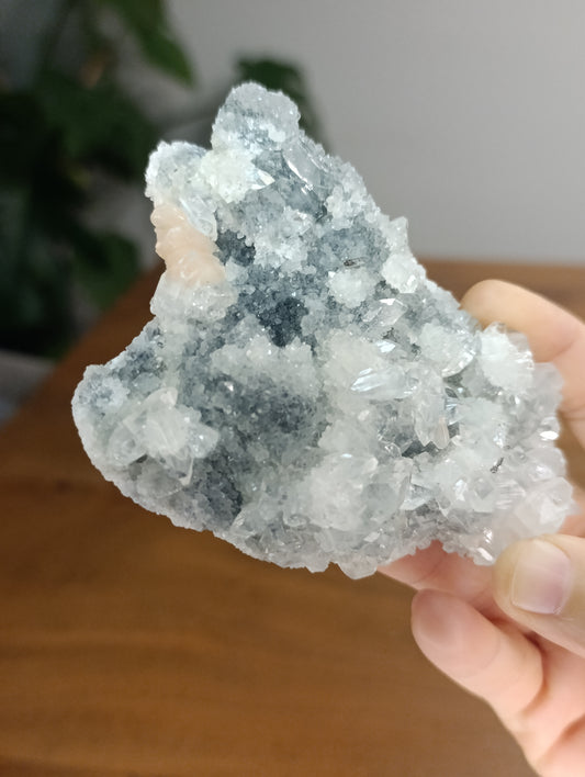 Glassy Apophyllit auf blue Calcedon mit peachy Stibilit BC59