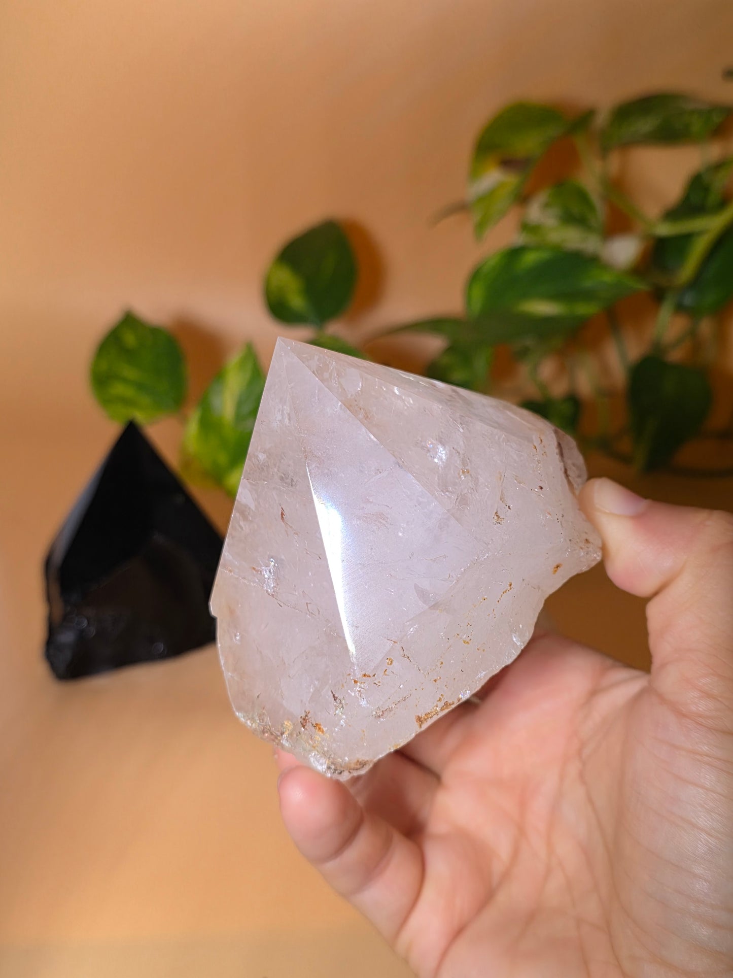 Bergkristall Obsidian Spitze halbpoliert