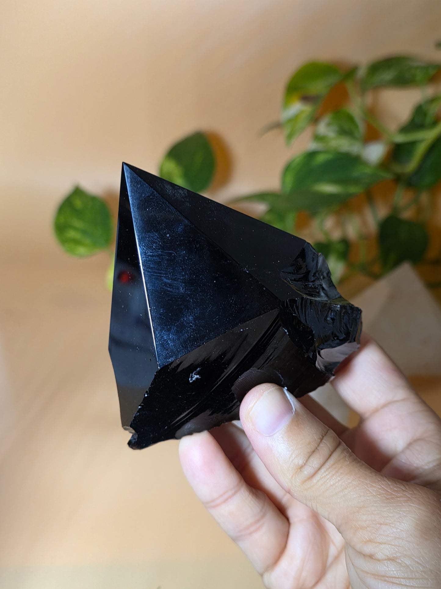 Bergkristall Obsidian Spitze halbpoliert