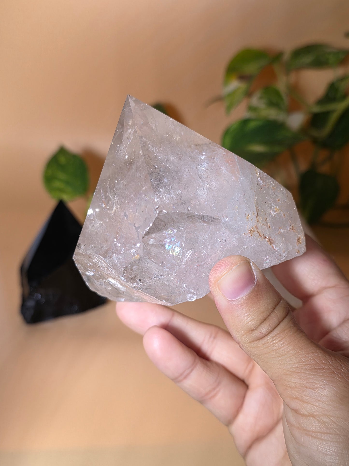 Bergkristall Obsidian Spitze halbpoliert